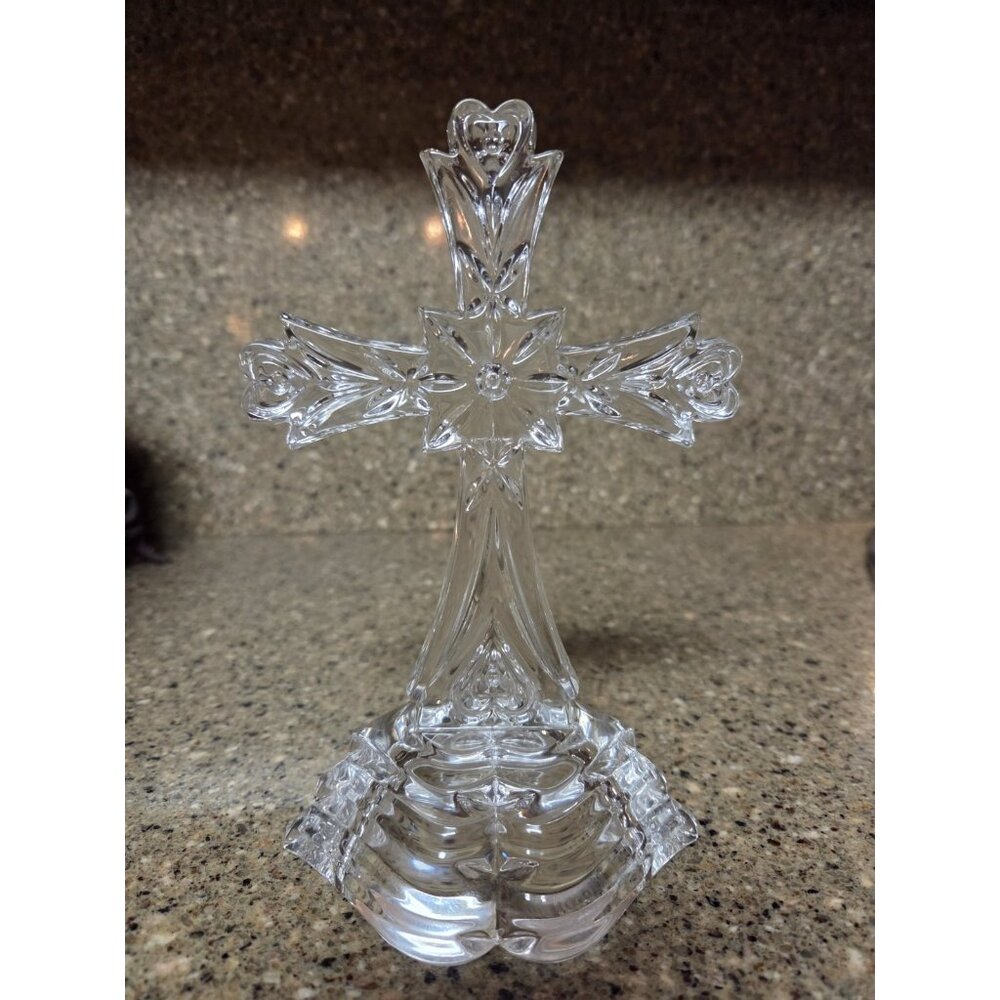 Ornate Bleikristall Lead Crystal Christian Cross 24% Made‎ in Germany 8" Easter